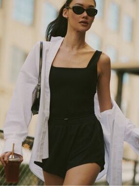Abercrombie & Fitch Black Sleeveless Square-Neck Romper